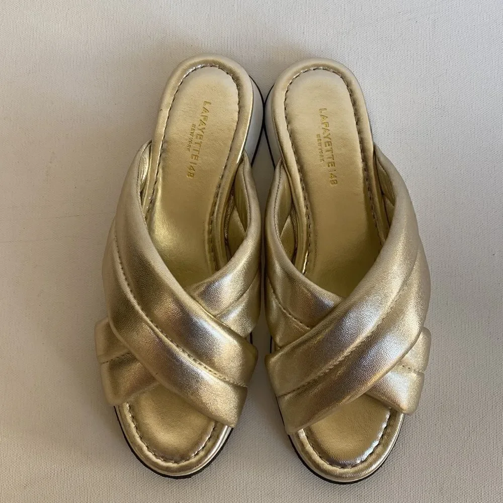 Gold Leather Criss Cross Slides By Lafayette 148 New York